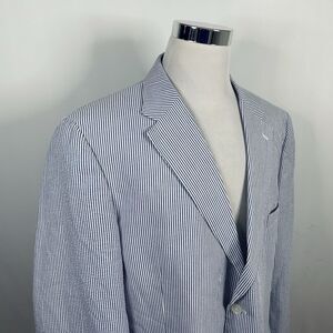 Meeting Streets 50R Seersucker Sport Coat 100% Cotton Blue Striped Two Button